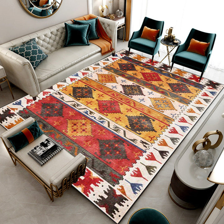 Yellow Tribal Carpet Polyester Southwestern Pattern Carpet Washable Non-slip Back Carpet for Living Room | Bowlift