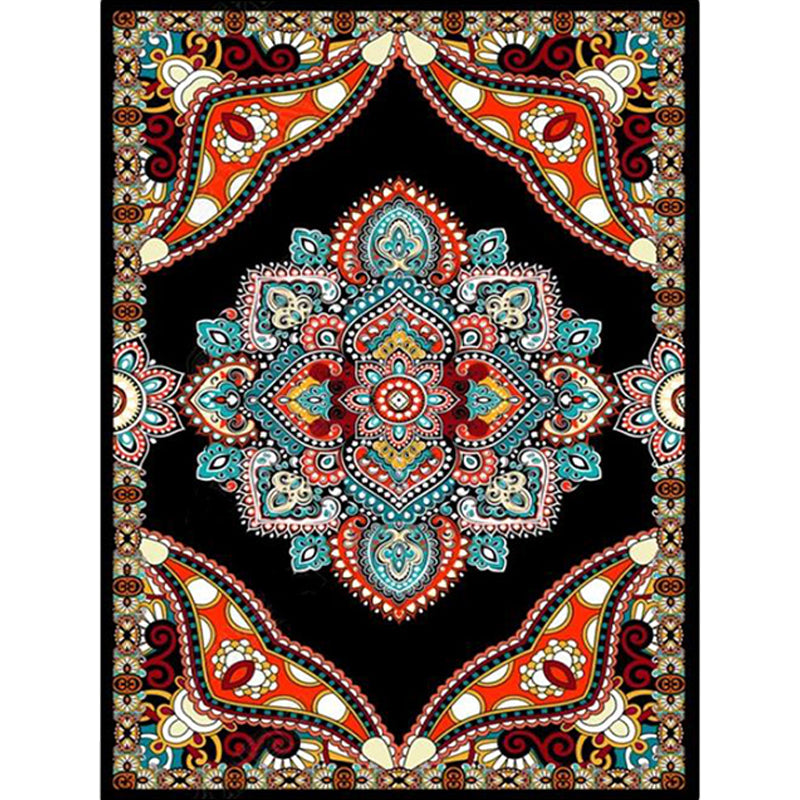 BowLift | Mediterranean Moroccan carpet in red and black medallion floral pattern carpet polyester non-slip flooring for living room decoration