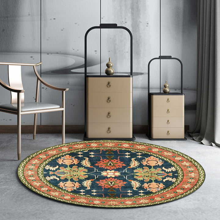 BowLift | Persian medallion pattern rug with floral blue and green polyester, machine washable, non-slip rug for the bedroom