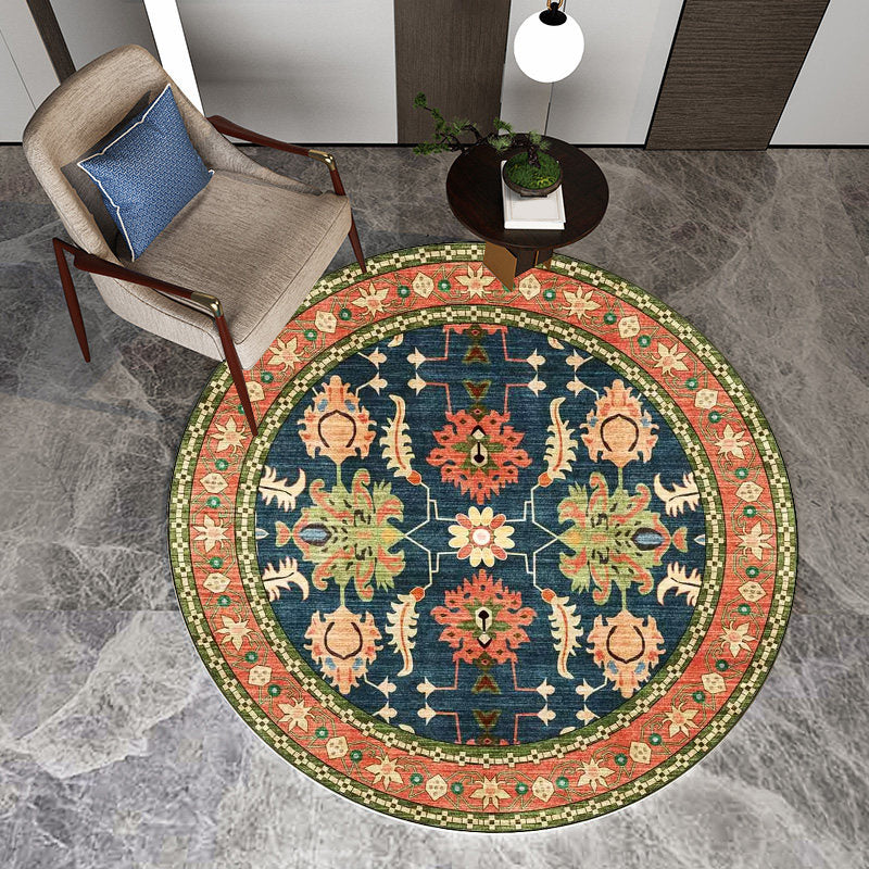 BowLift | Persian medallion pattern rug with floral blue and green polyester, machine washable, non-slip rug for the bedroom