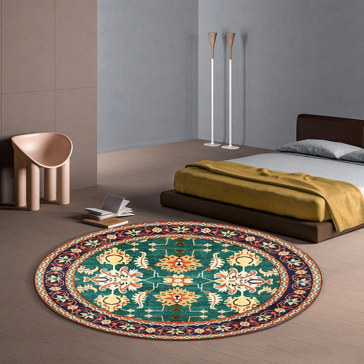 BowLift | Persian medallion pattern rug with floral blue and green polyester, machine washable, non-slip rug for the bedroom