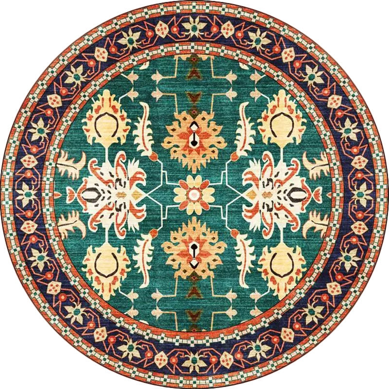BowLift | Persian medallion pattern rug with floral blue and green polyester, machine washable, non-slip rug for the bedroom