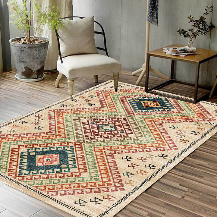 BowLift | Southwest Living Room Carpet in Yellow Diamond Print Carpet Polyester Stain Resistant Non-Slip Carpet