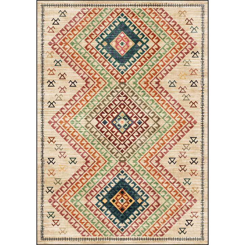 BowLift | Southwest Living Room Carpet in Yellow Diamond Print Carpet Polyester Stain Resistant Non-Slip Carpet