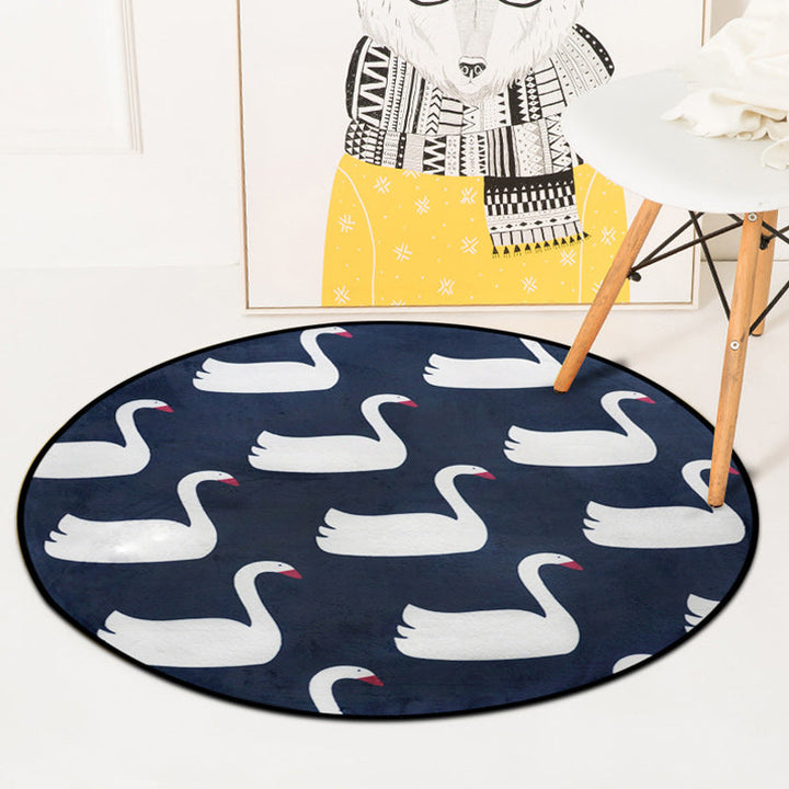 BowLift | Stylish children's rug in white and blue animal flamingo bear lion pattern rug polyester washable rug for the children's room