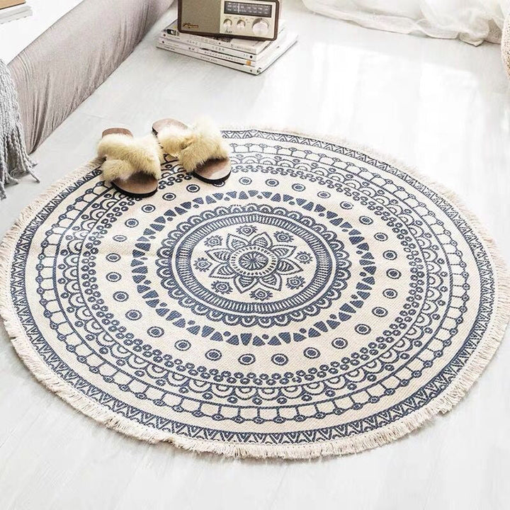 BowLift | White Southwestern Carpet Linen Floral and Concentrated Circles Pattern Carpet Washable Carpet for Living Room