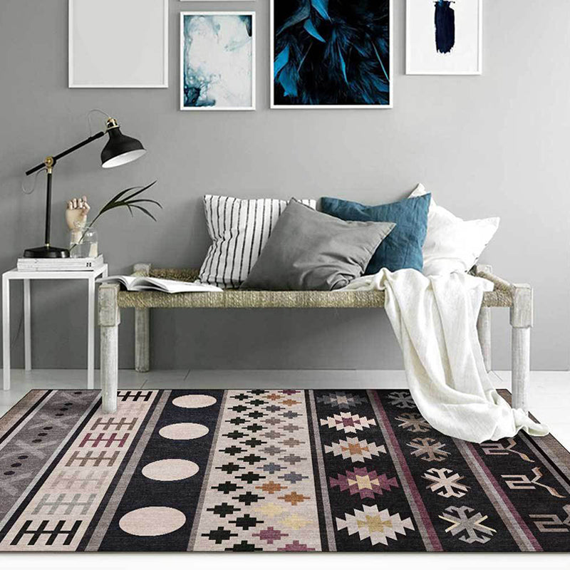 BowLift | Black Southwestern Rug Polyester Tribal Pattern Rug Washable Non-Slip Backing Rug for Living Room