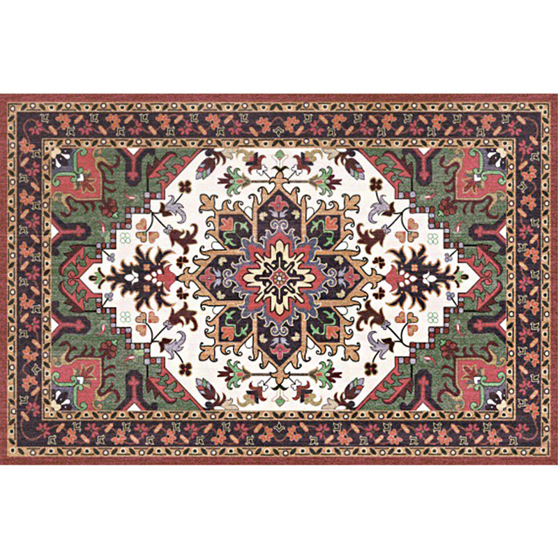 BowLift | Oriental Moroccan Carpet in Red and Green Medallion Flower Petal Pattern Carpet Polyester Non-slip Doormat for Home Decor