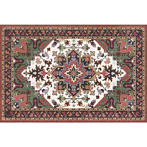 BowLift | Oriental Moroccan Carpet in Red and Green Medallion Flower Petal Pattern Carpet Polyester Non-slip Doormat for Home Decor