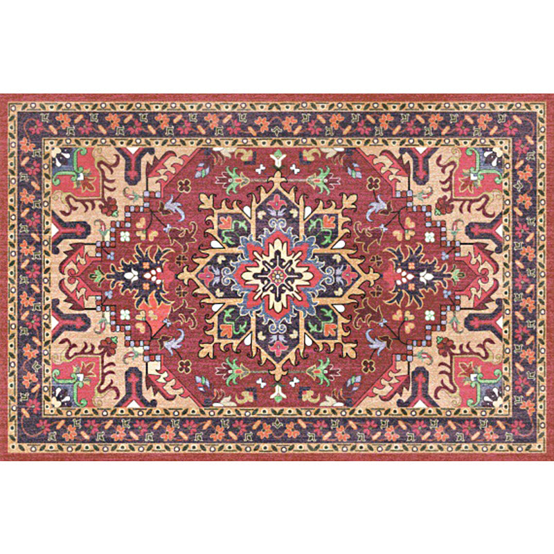 BowLift | Oriental Moroccan Carpet in Red and Green Medallion Flower Petal Pattern Carpet Polyester Non-slip Doormat for Home Decor