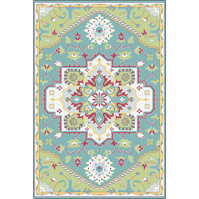 Colorful bedroom rug Moroccan medallion floral pattern rug polyester anti-slip stain-resistant rug | Bowlift