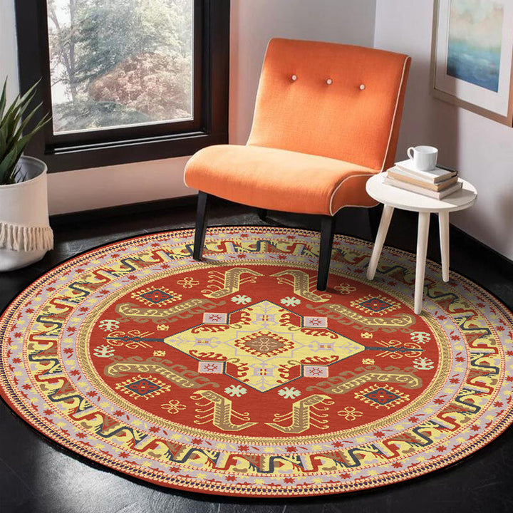Red Moroccan Carpet Polyester Medallion Printed Rug Washable Non-Slip Back Rug for the Living Room | Bowlift