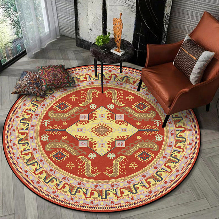 Red Moroccan Carpet Polyester Medallion Printed Rug Washable Non-Slip Back Rug for the Living Room | Bowlift