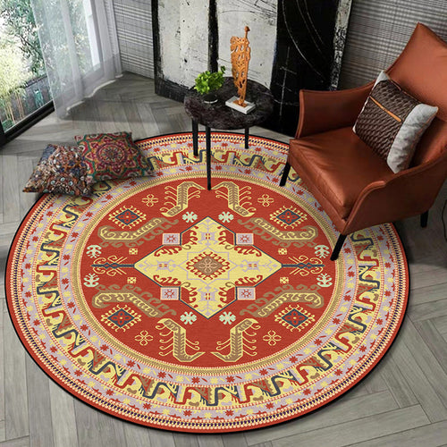 Red Moroccan Carpet Polyester Medallion Printed Rug Washable Non-Slip Back Rug for the Living Room | Bowlift