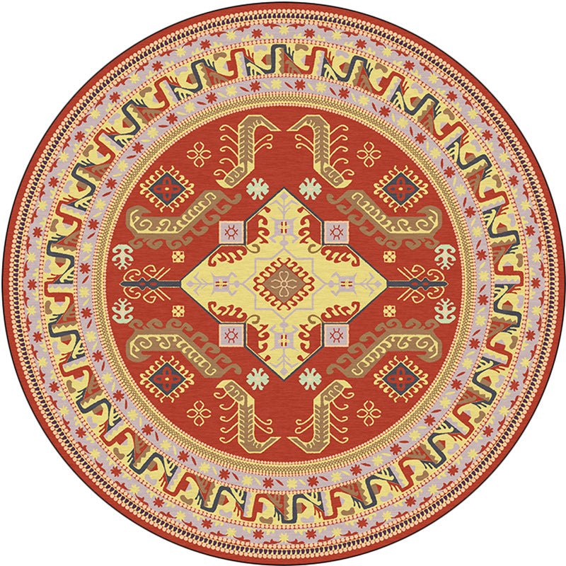 BowLift | Red Moroccan Carpet Polyester Medallion Print Carpet washable non-slip backing Carpet for Living Room