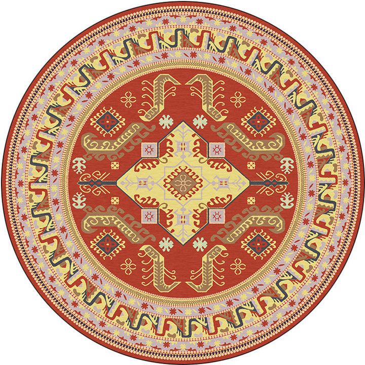 Red Moroccan Carpet Polyester Medallion Printed Rug Washable Non-Slip Back Rug for the Living Room | Bowlift