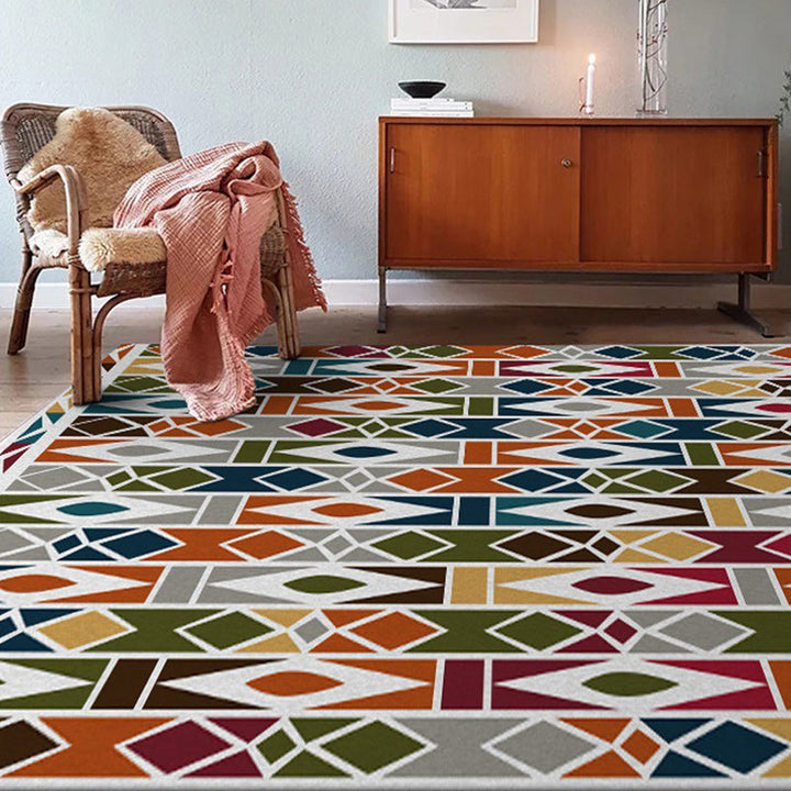 BowLift | Southwest Living Room Carpet Colorful Geometric Diamond Print Carpet Polyester Machine Washable Area Rug