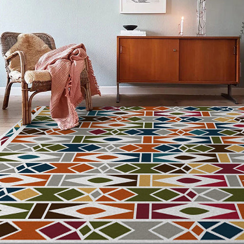BowLift | Southwest Living Room Carpet Colorful Geometric Diamond Print Carpet Polyester Machine Washable Area Rug