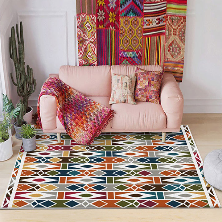 BowLift | Southwest Living Room Carpet Colorful Geometric Diamond Print Carpet Polyester Machine Washable Area Rug