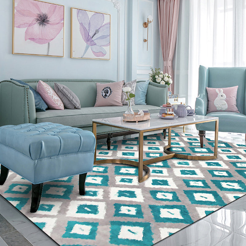 BowLift | Blue and Gray Bedroom Rug Novelty Geometric Diamond Pattern Area Rug Polyester Pet-Friendly Rug