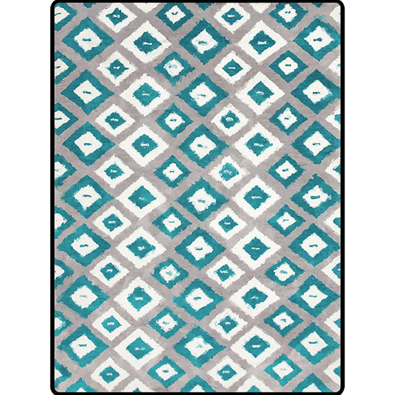 BowLift | Blue and Gray Bedroom Rug Novelty Geometric Diamond Pattern Area Rug Polyester Pet-Friendly Rug