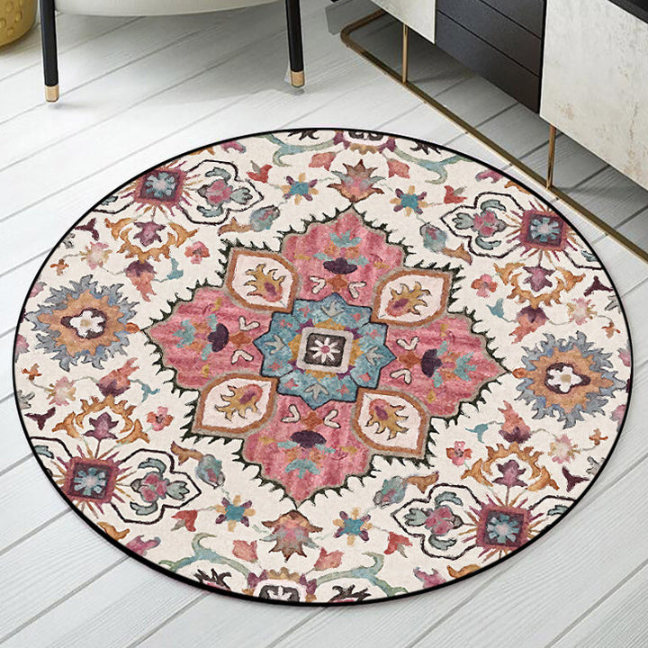 Pink Moroccan Carpet Polyester Medallion Print Carpet Washable Non-Slip Back Carpet for Living Room | Bowlift