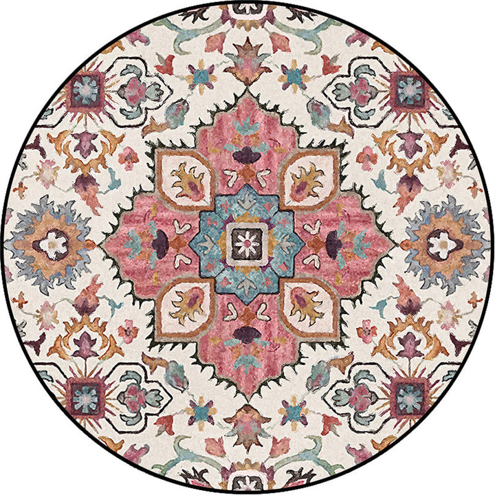 Pink Moroccan Carpet Polyester Medallion Print Carpet Washable Non-Slip Back Carpet for Living Room | Bowlift