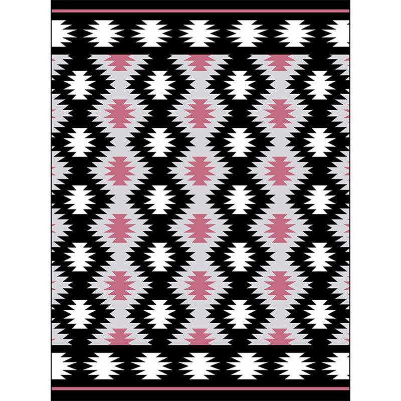 BowLift | Southwestern Living Room Rug in Black Geometric Print Rug Polyester Stain Resistant Washable Area Rug