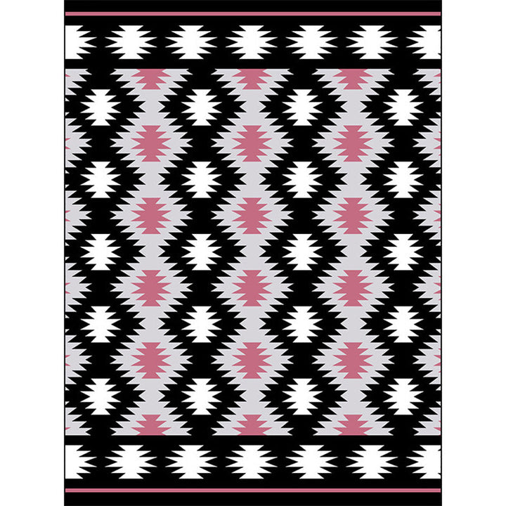 BowLift | Southwestern Living Room Rug in Black Geometric Print Rug Polyester Stain Resistant Washable Area Rug