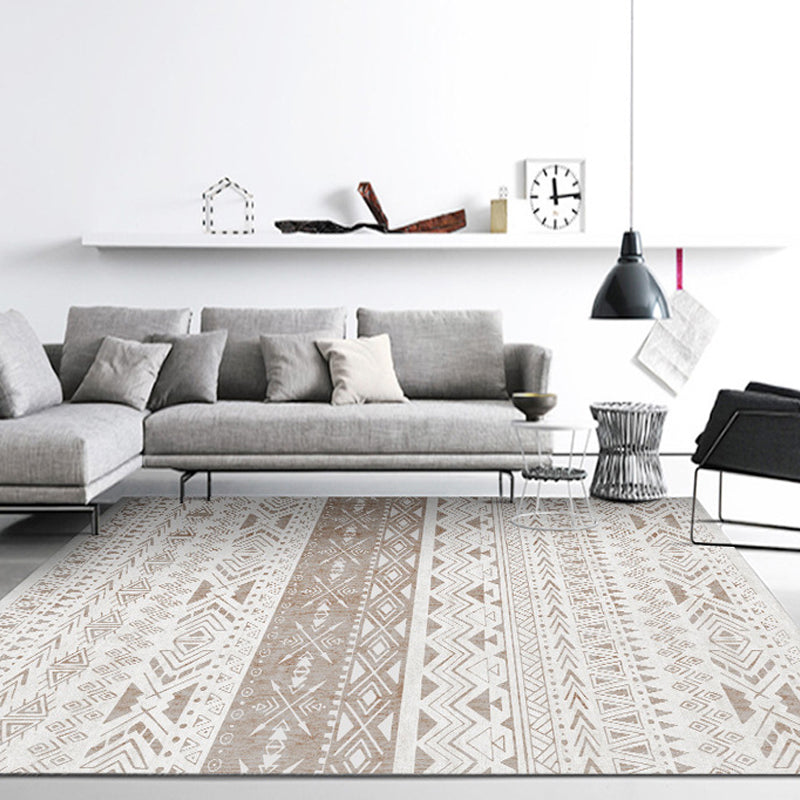 BowLift | Americana Tribal Geometric Pattern Rug Brown Polyester Rug Machine Washable Non-Slip Rug for the Bedroom