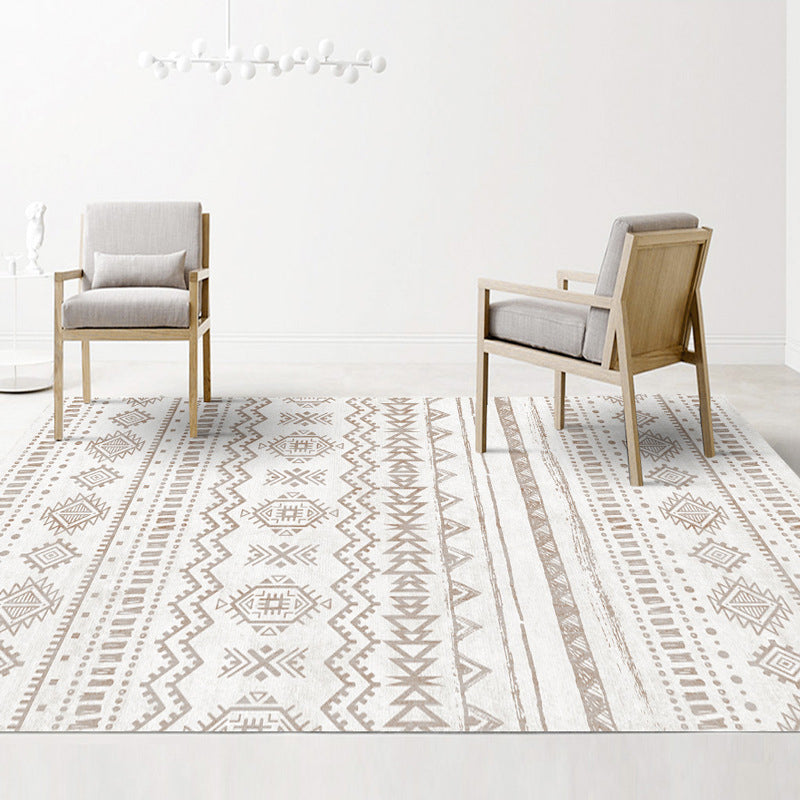 BowLift | Americana Tribal Geometric Pattern Rug Brown Polyester Rug Machine Washable Non-Slip Rug for the Bedroom