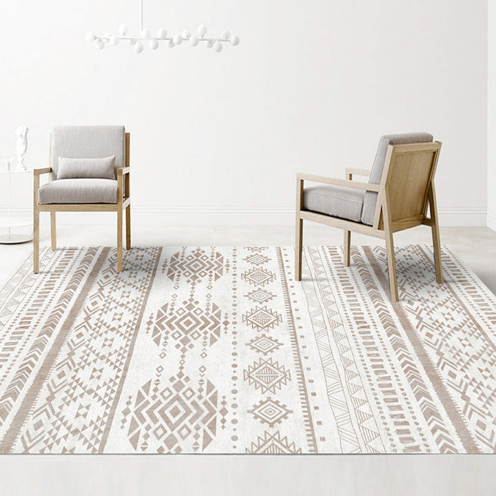 BowLift | Americana Tribal Geometric Pattern Rug Brown Polyester Rug Machine Washable Non-Slip Rug for the Bedroom