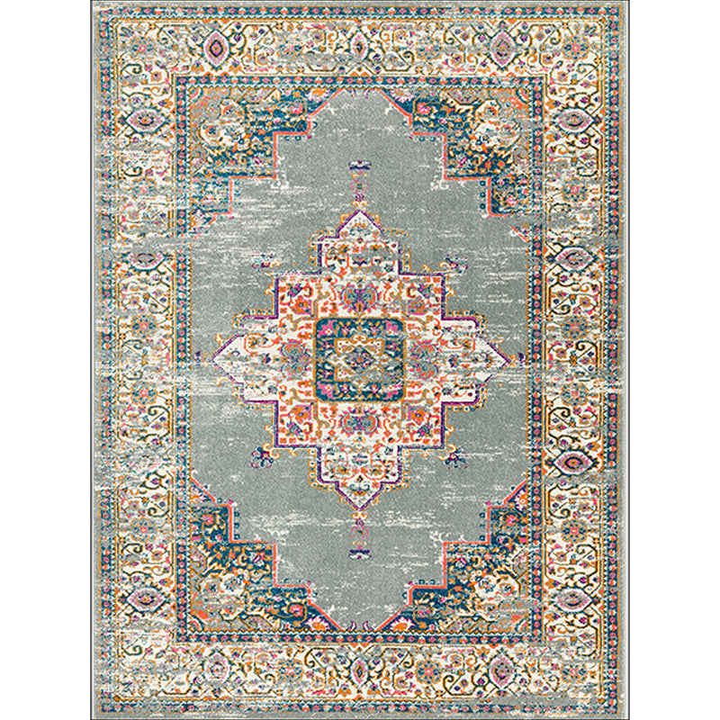 Moroccan living room rug in green medallion floral pattern Rug Polyester non-slip back Rug | Bowlift
