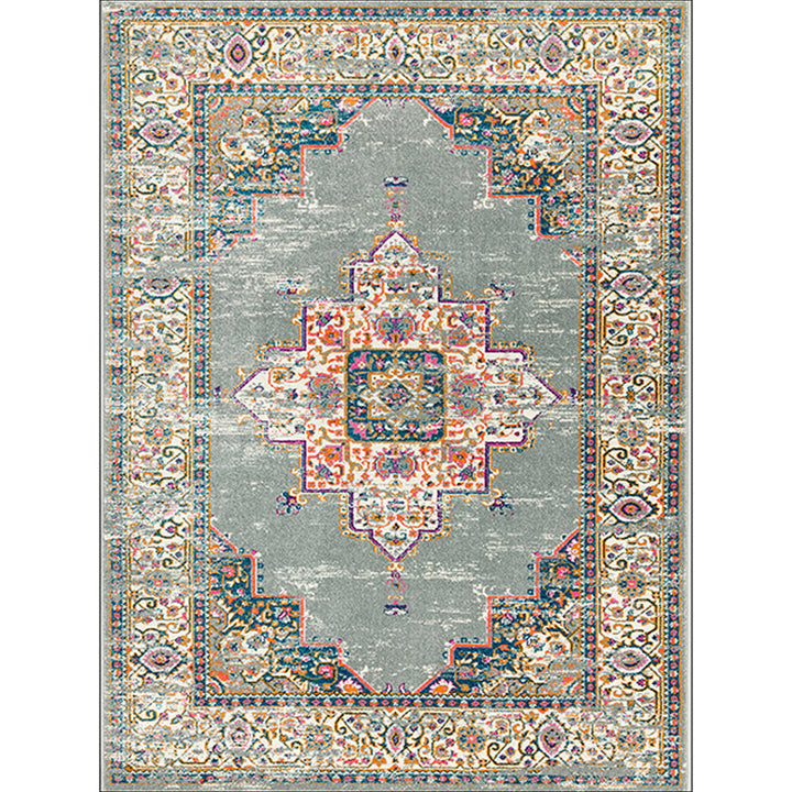 Moroccan living room rug in green medallion floral pattern Rug Polyester non-slip back Rug | Bowlift