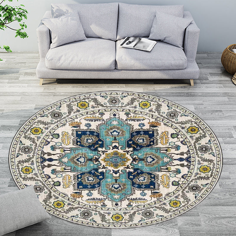BowLift | Classic medallion pattern rug with floral blue and red tribal rug made of washable polyester non-slip backing rug for the living room