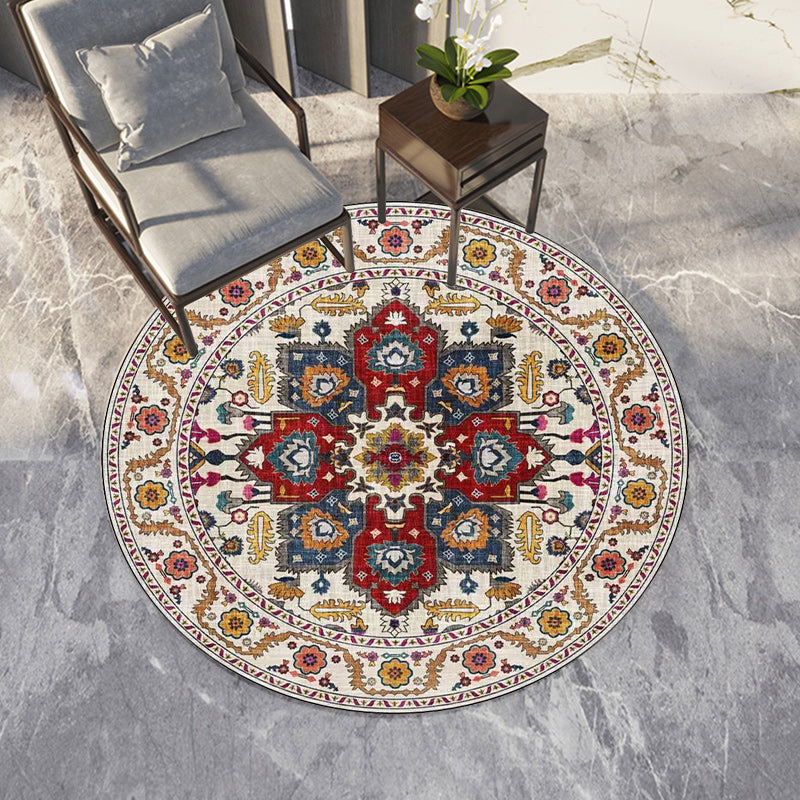 BowLift | Classic medallion pattern rug with floral blue and red tribal rug made of washable polyester non-slip backing rug for the living room