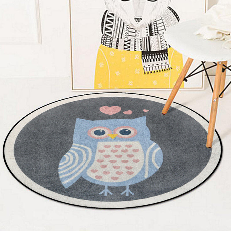 BowLift | Blue and Ivory Children's Room Carpet Child Animals Rabbit Owl Elephant Penguin Pattern Area Rug Polyester Washable Carpet