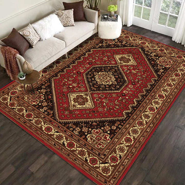 BowLift | Red and Brown Bedroom Rug Moroccan Medallion Floral Pattern Area Rug Polyester Stain Resistant Rug