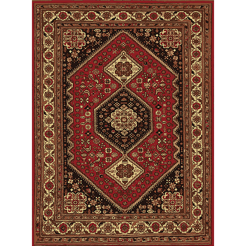 BowLift | Red and Brown Bedroom Rug Moroccan Medallion Floral Pattern Area Rug Polyester Stain Resistant Rug