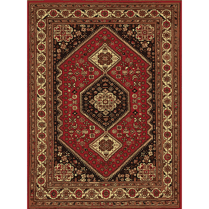 BowLift | Red and Brown Bedroom Rug Moroccan Medallion Floral Pattern Area Rug Polyester Stain Resistant Rug
