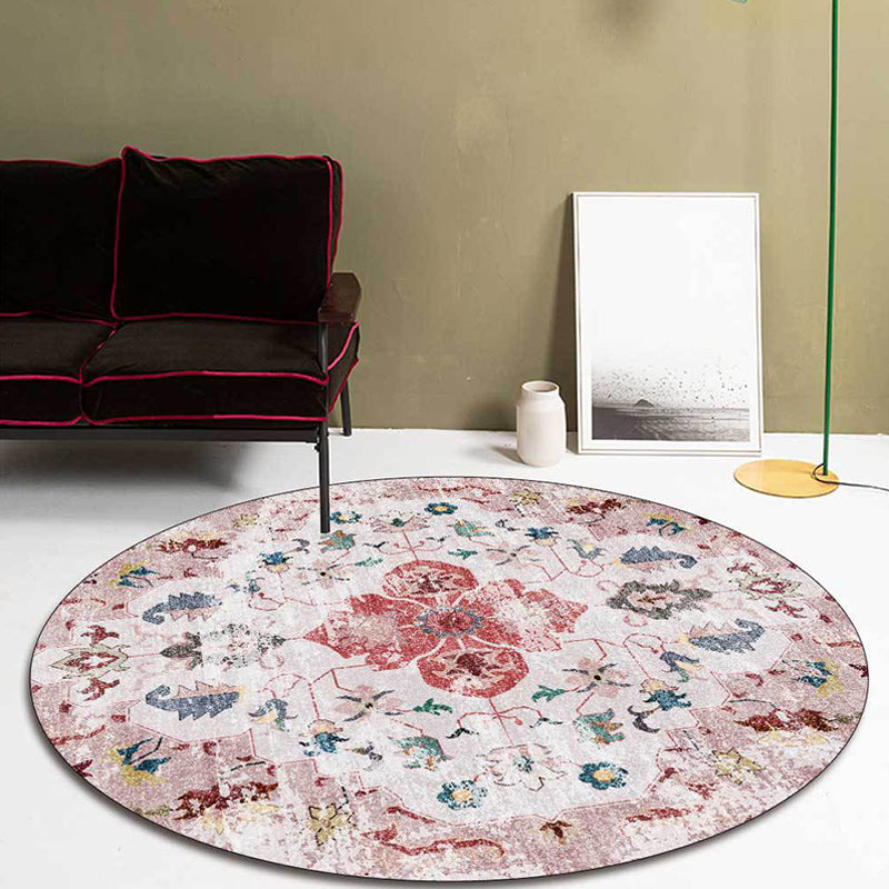 Persian medallion pattern rug pink and green polyester rug machine washable non-slip rug for the bedroom | Bowlift