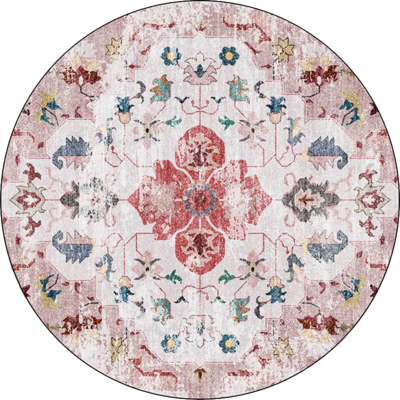 Persian medallion pattern rug pink and green polyester rug machine washable non-slip rug for the bedroom | Bowlift