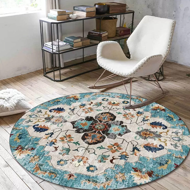 Persian medallion pattern rug pink and green polyester rug machine washable non-slip rug for the bedroom | Bowlift