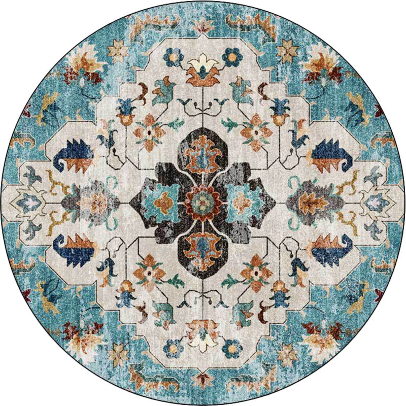 Persian medallion pattern rug pink and green polyester rug machine washable non-slip rug for the bedroom | Bowlift