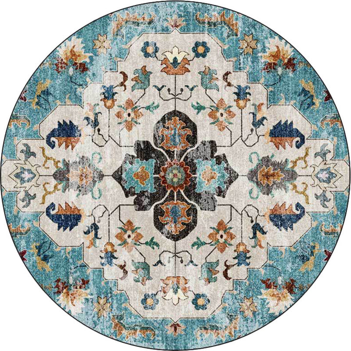 Persian medallion pattern rug pink and green polyester rug machine washable non-slip rug for the bedroom | Bowlift