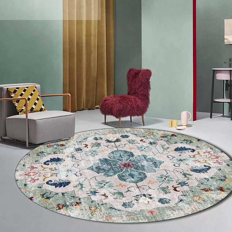 BowLift | Persian Medallion Pattern Carpet Pink and Green Polyester Carpet Machine Washable Non-Slip Carpet for the Bedroom