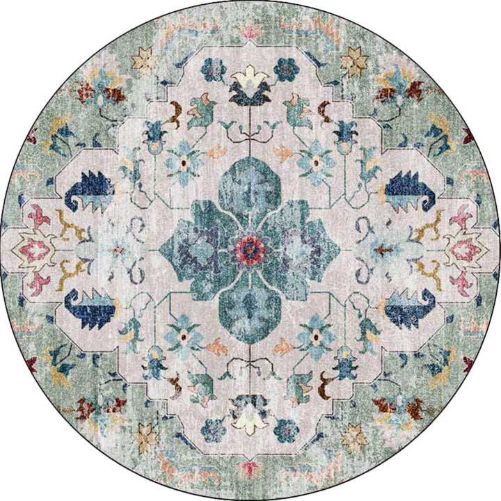 BowLift | Persian Medallion Pattern Carpet Pink and Green Polyester Carpet Machine Washable Non-Slip Carpet for the Bedroom
