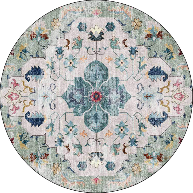 Persian medallion pattern rug pink and green polyester rug machine washable non-slip rug for the bedroom | Bowlift