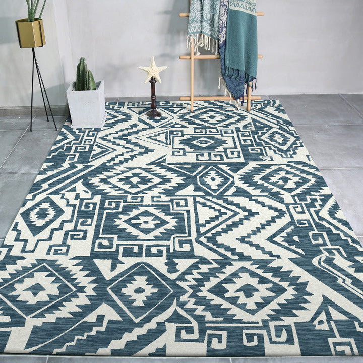 BowLift | Tribal Southwest rug in blue and white geometric pattern rug polyester pet-friendly rug for home decoration