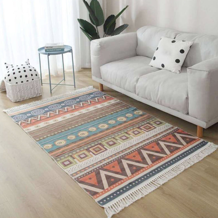 BowLift | Americana Tribal Pattern Rug Black and White Linen Rug Machine Washable Fringe Area Rug for Bedroom